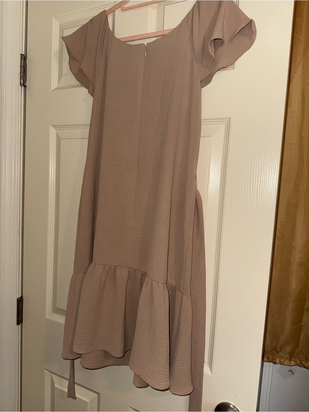 DKNY Taupe Off-Shoulder Midi Dress with Self Tie - Picture 6 of 6